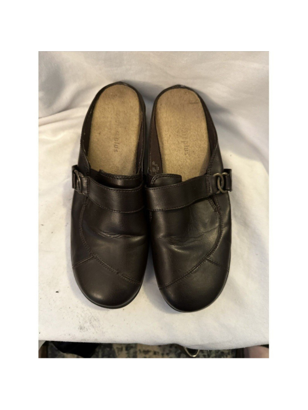 Real Comfort by Predictions 7.5 Brown Mule Slip On Dress Shoes Man Made 2" Heel